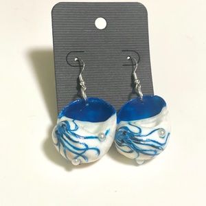 Handpainted Blue Octopus Earrings
